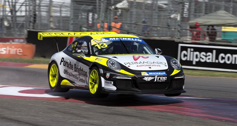 James Bergmuller driving a porsche permagard racecar