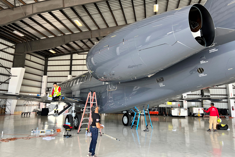 Looking up at a permagarded bombardier 