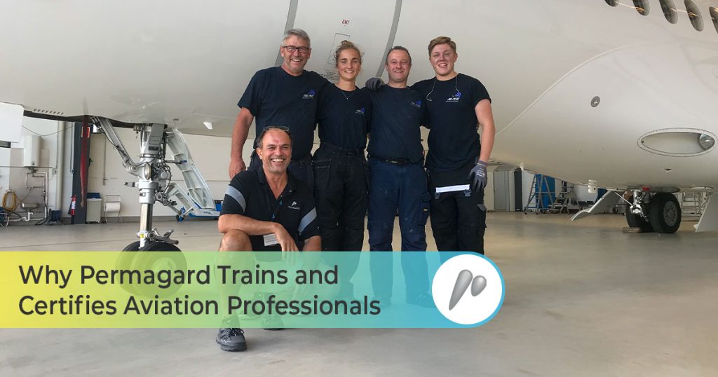 Group of certified Permagard applicators after completing aviation coating training