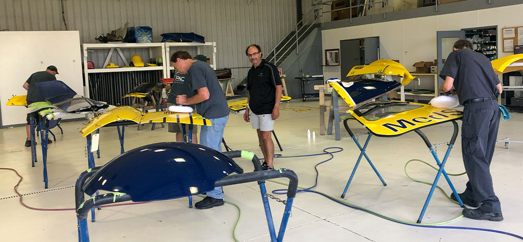 Permagard training session with hands-on product application on aircraft panels