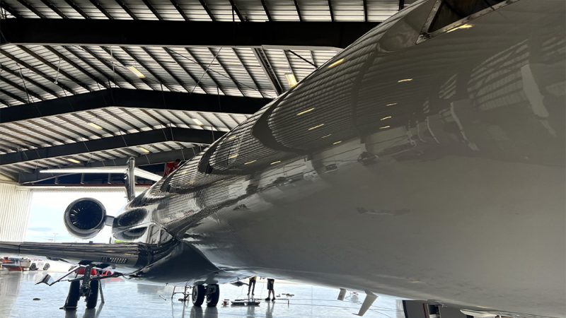 Permagard-protected Bombardier jet with high-gloss durable finish